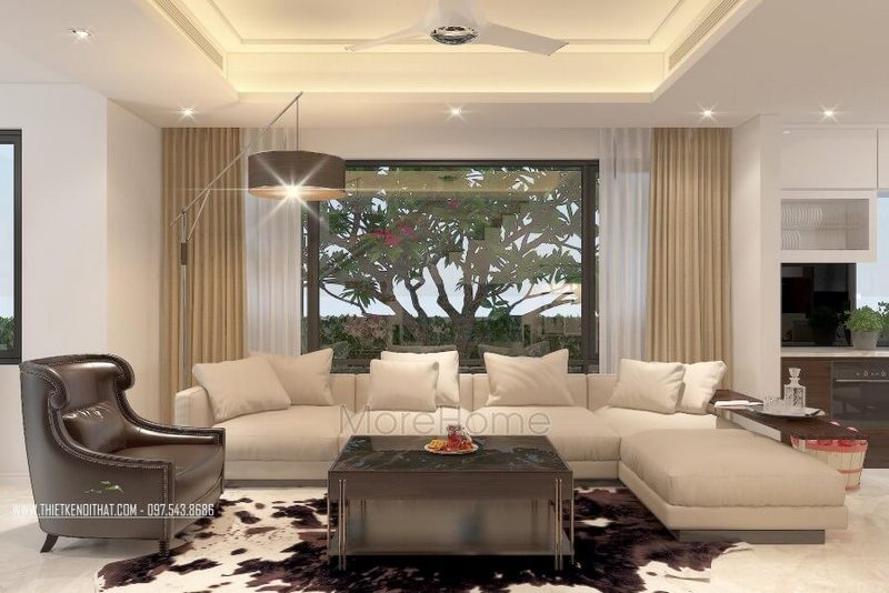 Đá lát sàn mây mây màu trắng cho không gian phòng khách hiện đại, sang trọng