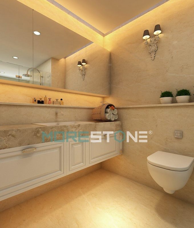 Kết hợp ốp, lát đá tự nhiên trong khu vực phòng tắm là giải pháp hiệu quả xóa nhòa các vết nối mạch
